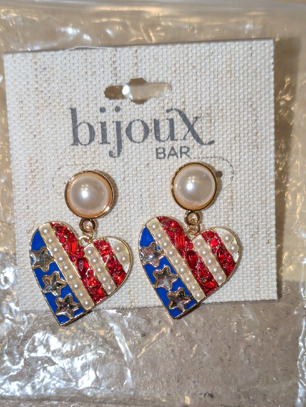 New American Flag Pearl Heart Earrings